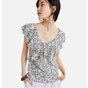 Dolan from Anthropologie black+white cheetah asymmetrical neckline boucle top
